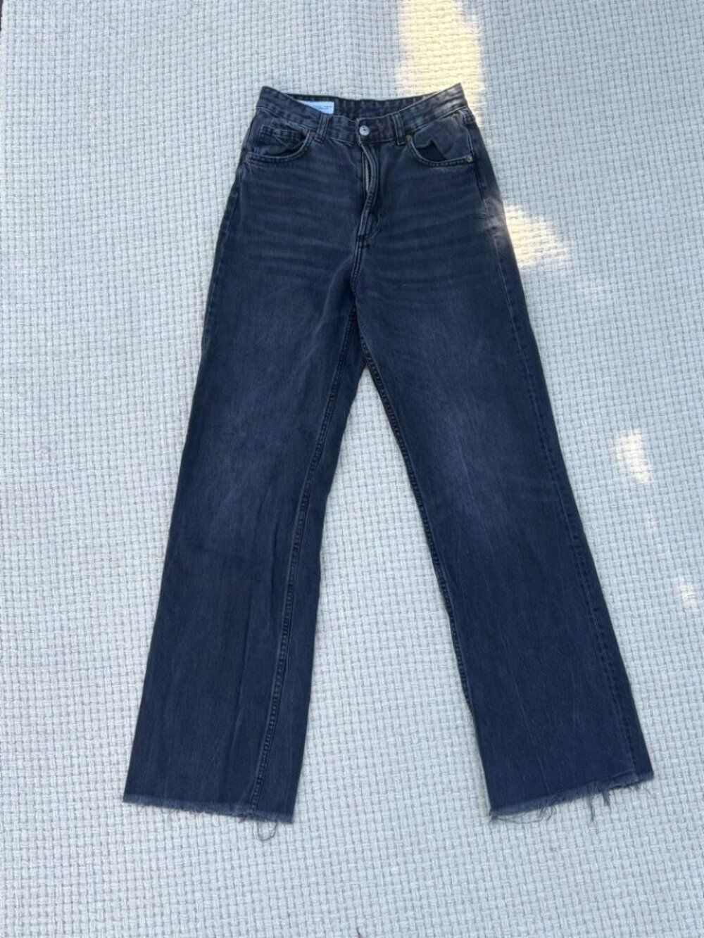 Zara Denim High Waisted Straight Leg Raw Hem Black Jeans  ( Size 4)